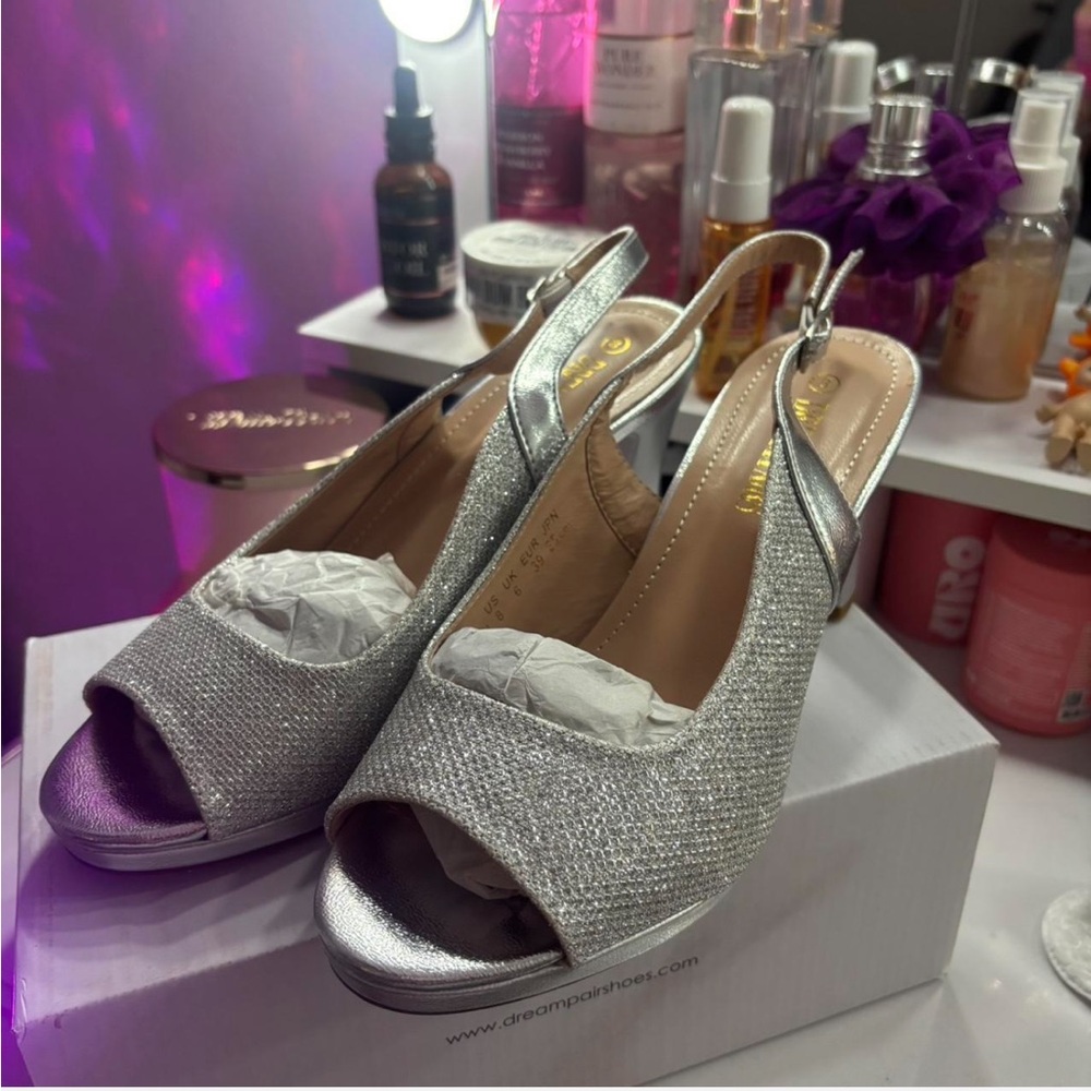 Dream Pairs Shimmering Silver Slingback Heels